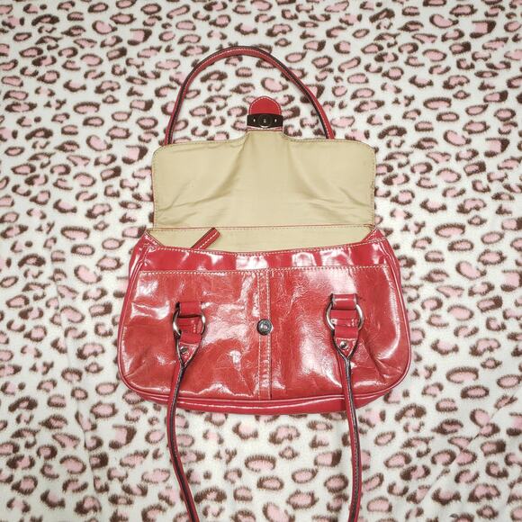 Vintage Giani Bernini Leather Red Patent Leather Shoulder Hand Bag Purse Pockets - Picture 10 of 16
